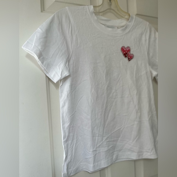NWT Cynthia Rowley Double Heart Beaded T-Shirt XS - Picture 6 of 12